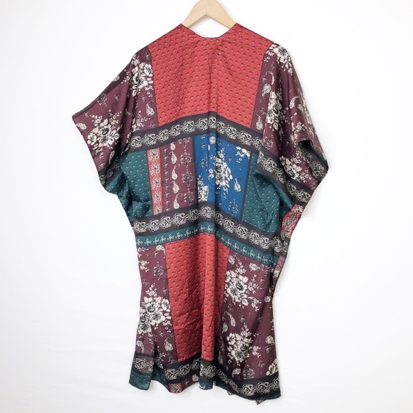 Free People New Mon Cherry boho satin patchwork kimono - Picture 11 of 12